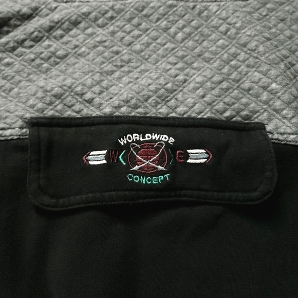 Vintage 90s Saugatuck Dry Goods Black Grey Quilted Pull Over Sweatshirt sz XL - Picture 4 of 5